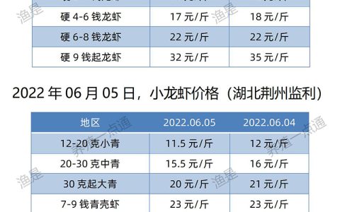 【渔是渔水宝】2022.06.05，小龙虾价格（湖北、湖南、江苏、安徽、山东、广东）