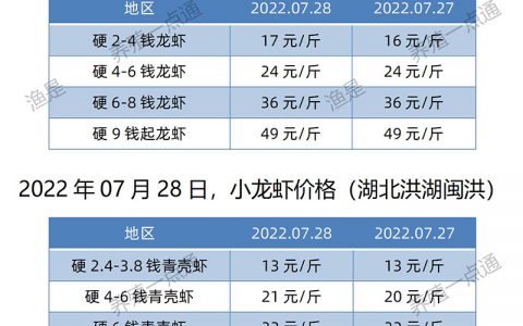 【渔是胆芪宝】2022.07.28，小龙虾价格（湖北、湖南、江苏、安徽、山东、广东）